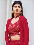 Red Ravishing Top Palazzo Set with Shrug and embroidered work