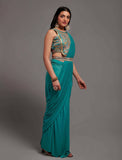 Green Ready to Wear Saree with heavy embroidered blouse and Belt