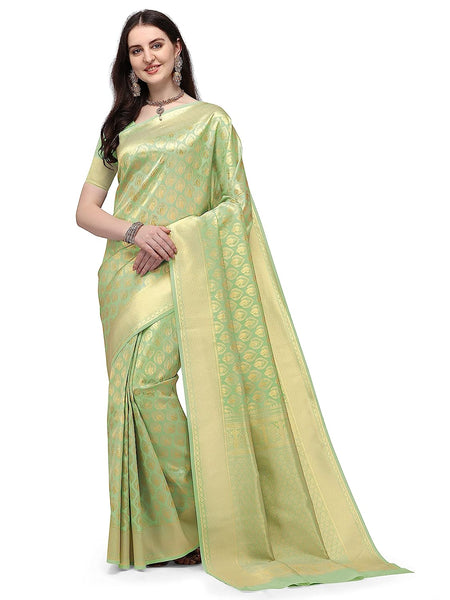 Banarasi Silk Green Saree With Zari Jacquard Work