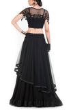 Latest Style Black Net Lehenga With Embroidered Bead Work Cape & Belt Wedding Wear