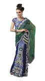 Blue And Green Designer Lahenga Sari Net Bridal Lahenga Saree With Silver Tariwork