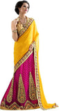 Designer Yellow And Pink Wedding Lehenga Sari With Embroidered Lehenga Bridal Saree Net Saree