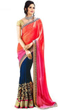 Self Design Orange & Blue Bollywood Georgette Sari Half n Half Wedding Saree