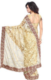 Designer Sarees Beige Self Design, Embellished Bollywood Net Sari With Blouse Piece