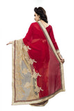 Designer Embroidered Red & Cream Half n Half Self Design Georgette Net Sari