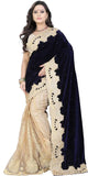 Bridal Half And Half Velvet Saree With Broad Border And Zarodosi Embroidered Saree