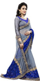 Designer Embroidered Blue & Grey Half n Half Self Lace Border Design Bollywood Net Sari