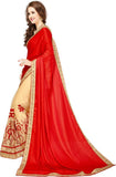 Designer Red & Beige Color Half n Half Heavy Embroidered, Embellished Fashion Silk, Net Saree