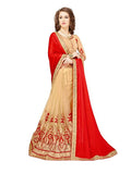 Designer Red & Beige Color Half n Half Heavy Embroidered, Embellished Fashion Silk, Net Saree