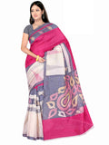 Designer Purple And Pink Cotton Silk Sari Casual Wear Printed leaf Pattern Pure Cotton Silk Sarees With Blouse Piece