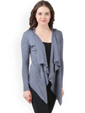 Latest Designer Partywear Grey Cotton Full Sleeves Shrug With Fril For Women