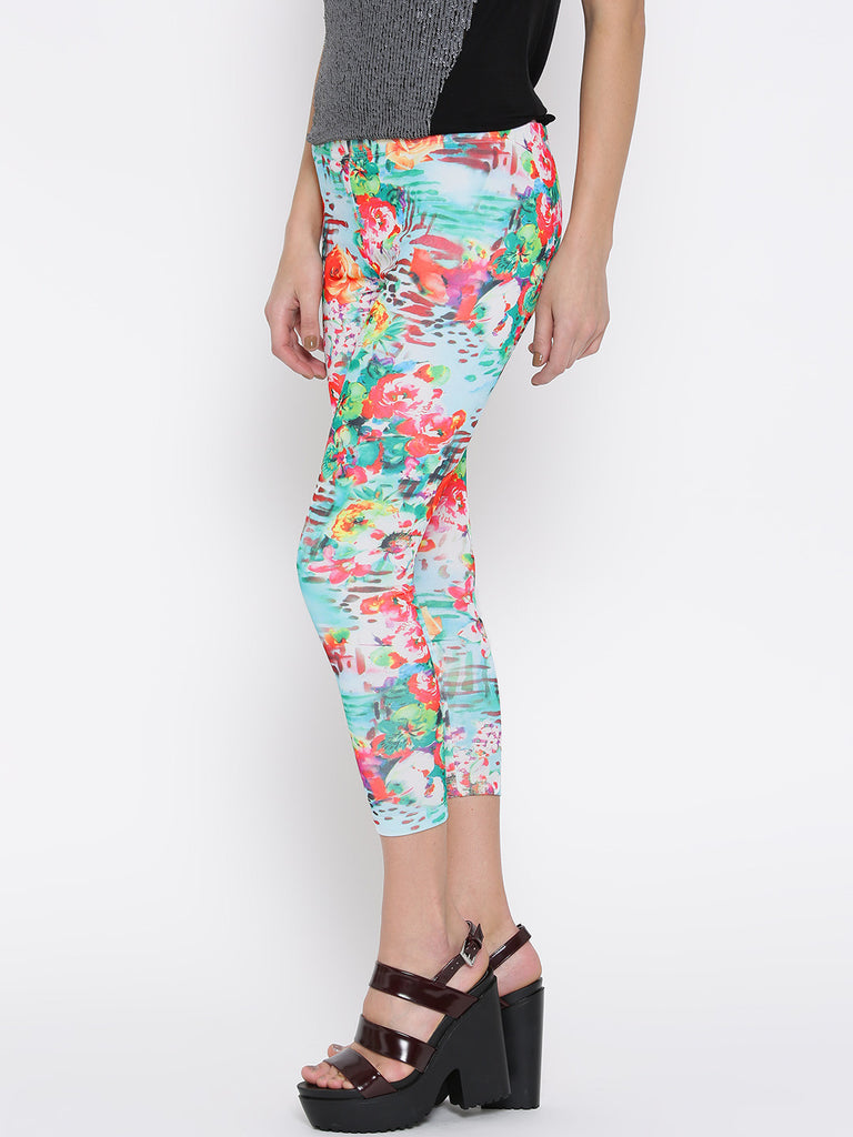 Shop Online Multicolor Printed Leggings Designer Flower Print Leggings –  Lady India