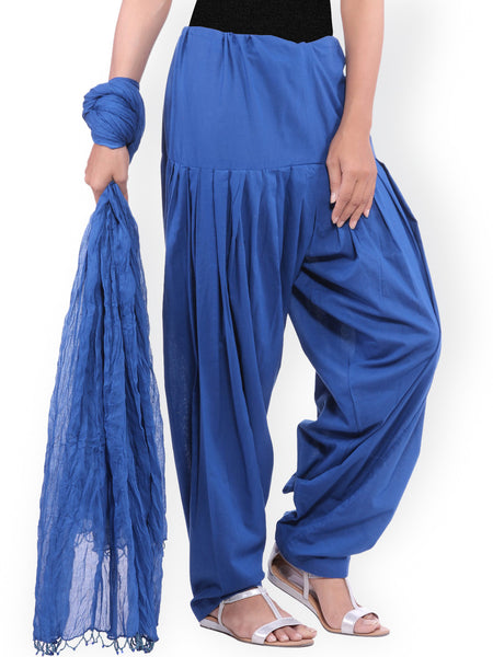 Patiala Salwar With Dupatta Blue Color Cotton Patiala Pants With Dupatta LS57