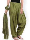 Patiala Salwar With Dupatta Olive Green Color Plain Cotton Patiala Pants With Dupatta LS64