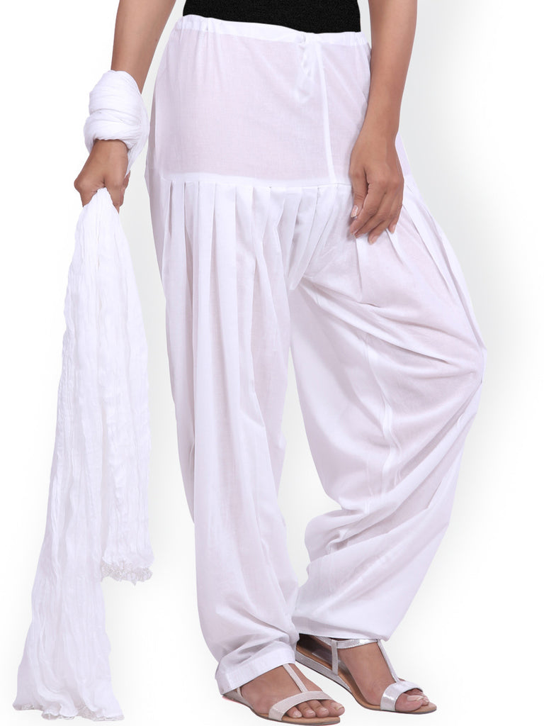 White  Pure Cotton Solid Color Patiala Pants for women