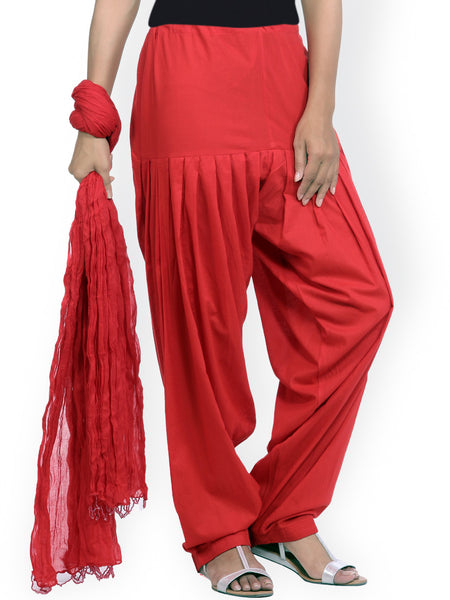 Cotton Patiala Salwar With Dupatta Red Color Plain Patiala Dupatta Set For Girl LS55