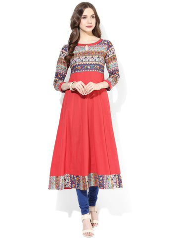 Designer Red Printed Long Anarkali Kurta Ladies Anarkali Kurtis