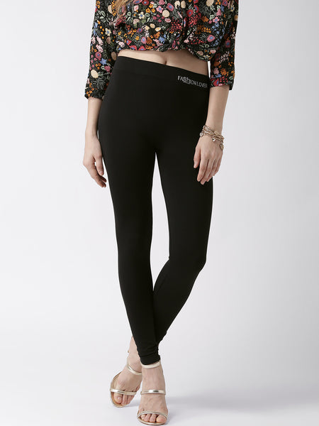Polyester & Elastane Blend Black Knitted Leggings For Girls LS6