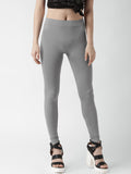 Grey Color Knitted Leggings Polyester & Elastane Blend Leggings For Girls LS8