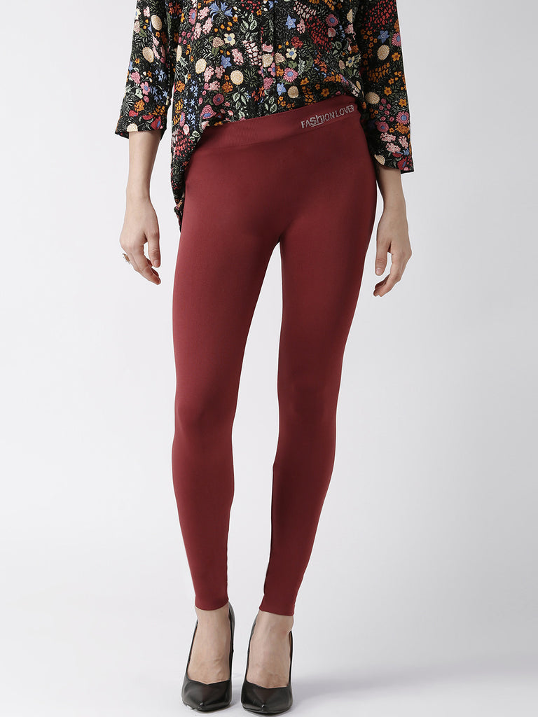 Purchase Now Knitted Leggings Polyester & Elastane Blend Brick Red