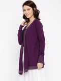 Partywear Purple Cotton Shrug Front Open Long Sleeves With Shimmer For Women