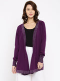 Partywear Purple Cotton Shrug Front Open Long Sleeves With Shimmer For Women