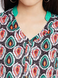 Green And Brown Cotton Short Kurtis Printed A-Line Kurti For Girl