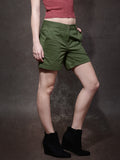 Women-Green-Solid-Regular-Shorts-Women-Western-Wear