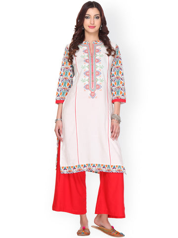 Urban-Naari-White-&-Black-Colored-Designer-Cotton-Blend-Printed-Stitched-Kurti