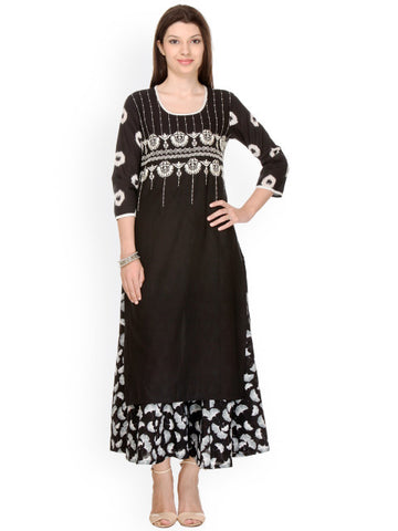 Urban-Naari-Black-Colored-Designer-Cotton-Blend-Printed-Stitched-Kurti