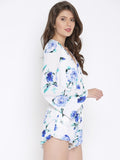 Stylish Rompers White & Blue Floral Print Romper