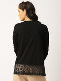 Black Partywear Polyester Shrug With lace Work For Women