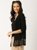 Black Partywear Polyester Shrug With lace Work For Women
