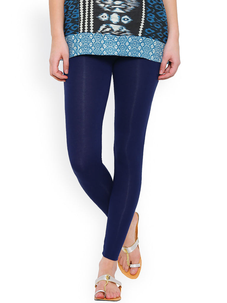 Cotton Knitted Leggings Blue Slim Fit Ankle-Length Leggings for girl – Lady  India