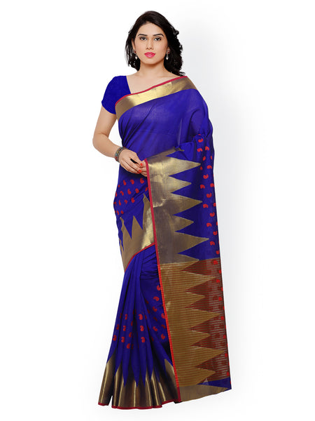 trendy-blue-color-chanderi-silk-sarees-with-golden-border-work