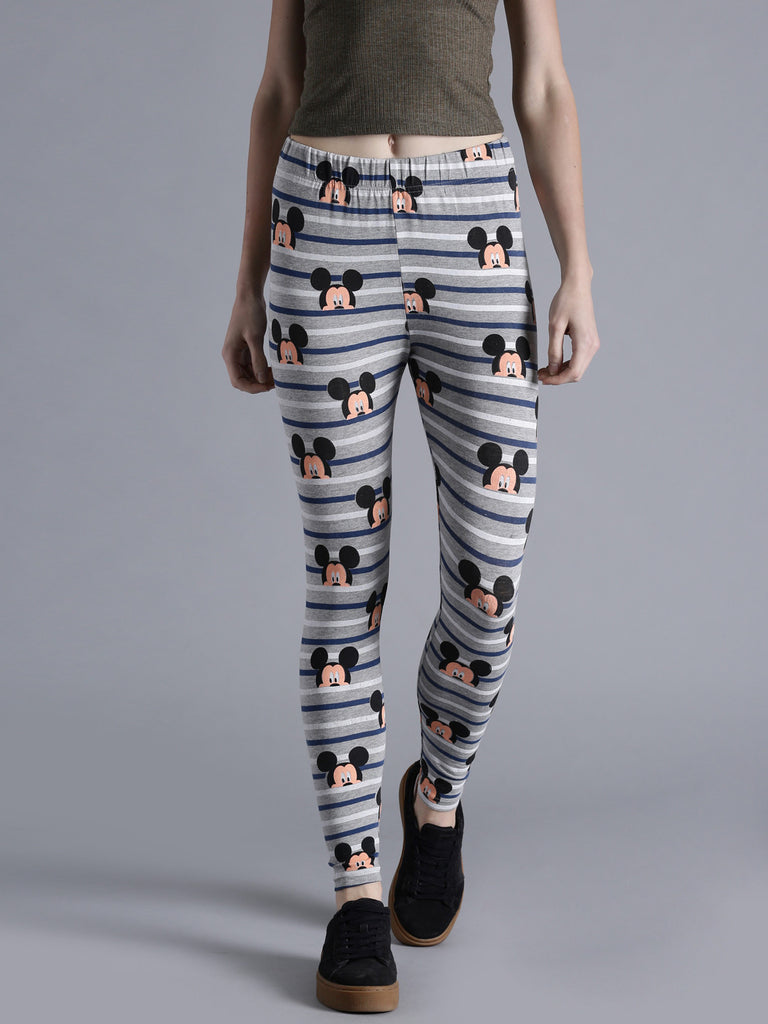 Cotton Leggings Grey Color Printed Leggings With Mickey Mouse