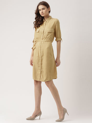 khaki-plain-both-side-pocket-shirt-dress-online-designer-dresses-for-women