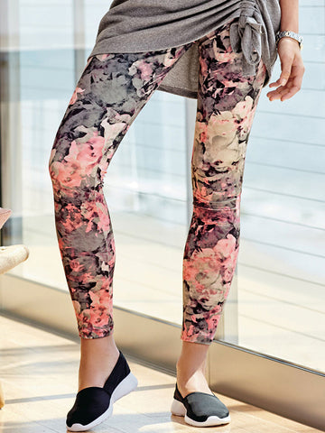 Printed Leggings Pink & Black Color Flower Print Leggings LS32