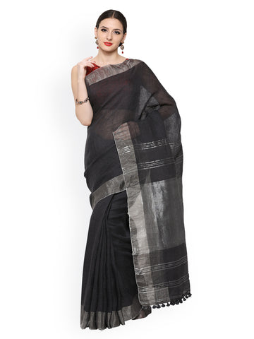 plain-handwoven-sarees-black-solid-handwoven-cotton-sarees-with-silver-border-work