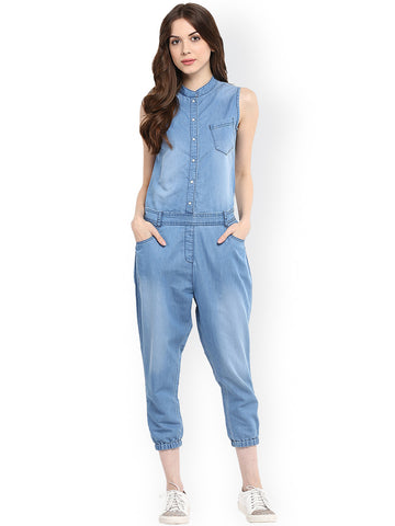 Denim Jumpsuit Blue Color Shade Print Jumpsuit