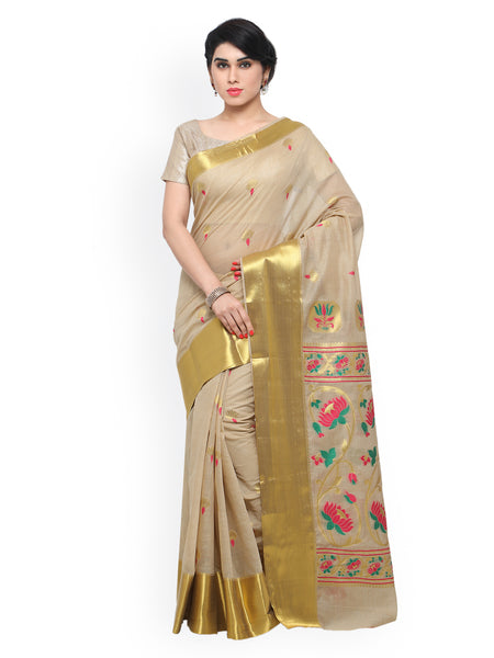 traditional-sarees-beige-color-chanderi-khaadi-saree