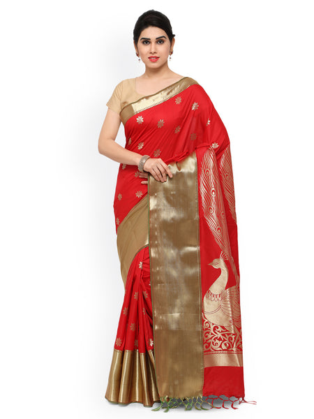 Kanjeevaram Silk Sarees Red Paithani Silk & Jacquard Traditional Saree