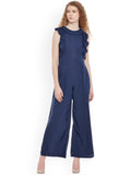 Navy Blue Color Sleeveless Jumpsuit With Ruffle Design