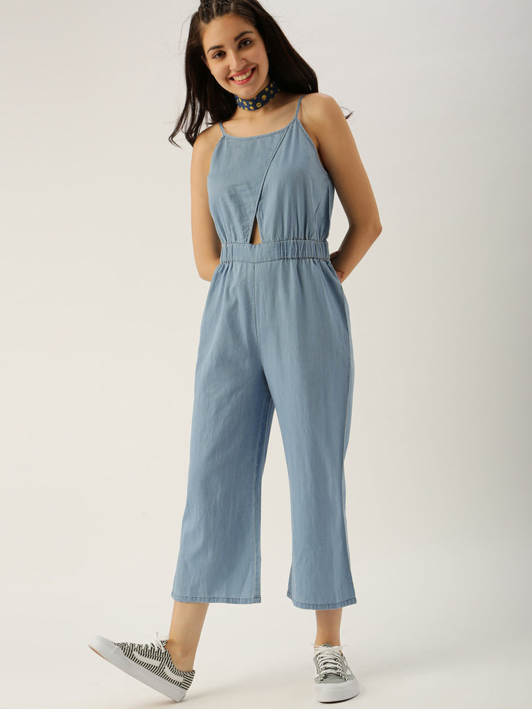 Shop Online Latest Jumpsuits Blue Color Sleeveless Cotton Jumpsuit