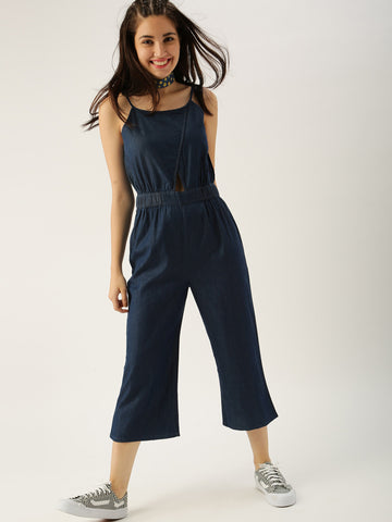 Dark Blue Sleeveless Cotton Jumpsuit