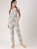 Trendy Off White & Black Striped Jumpsuit For Women