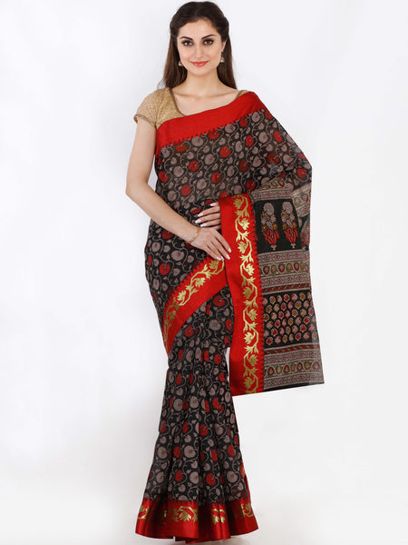 black-&-brown-printed-chanderi-saree-for-women