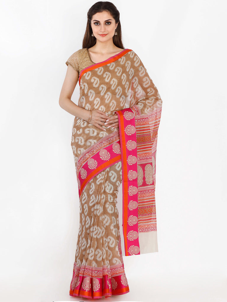 Online Shopping Pure Chanderi Silk Brown And Pink Chanderi Cotton ...