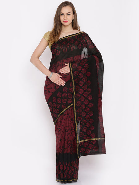 beautiful-chanderi-cotton-sarees-maroon-&-black-printed-chanderi-sarees