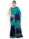 Blue Art Silk Color Blocked Design Bhagalpuri Saree With Blouse